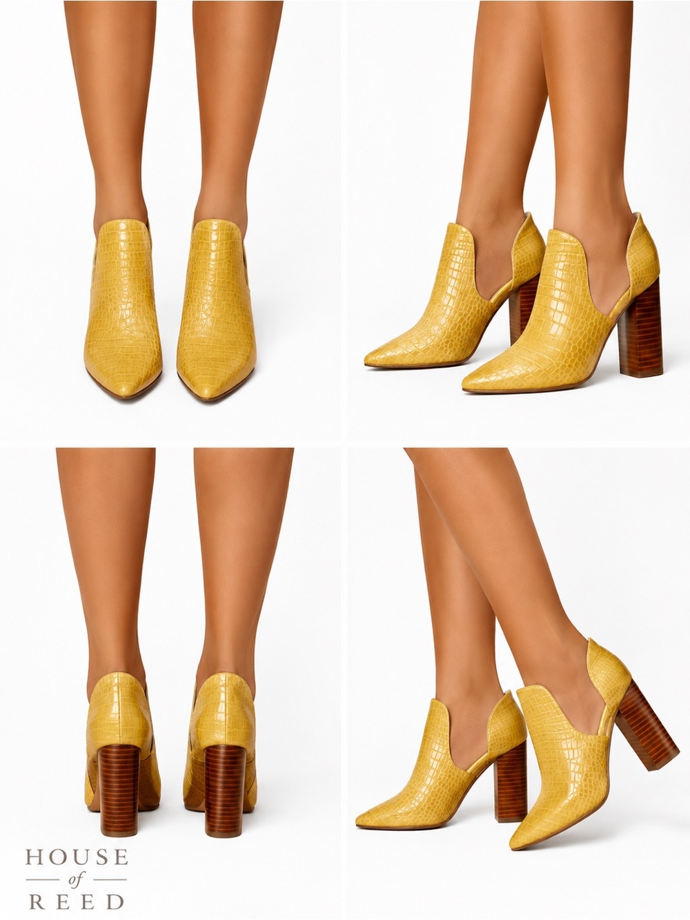 Charles David Yellow Croc‎ Embossed Cutout Ankle Booties Heeled Pumps Size 8.5